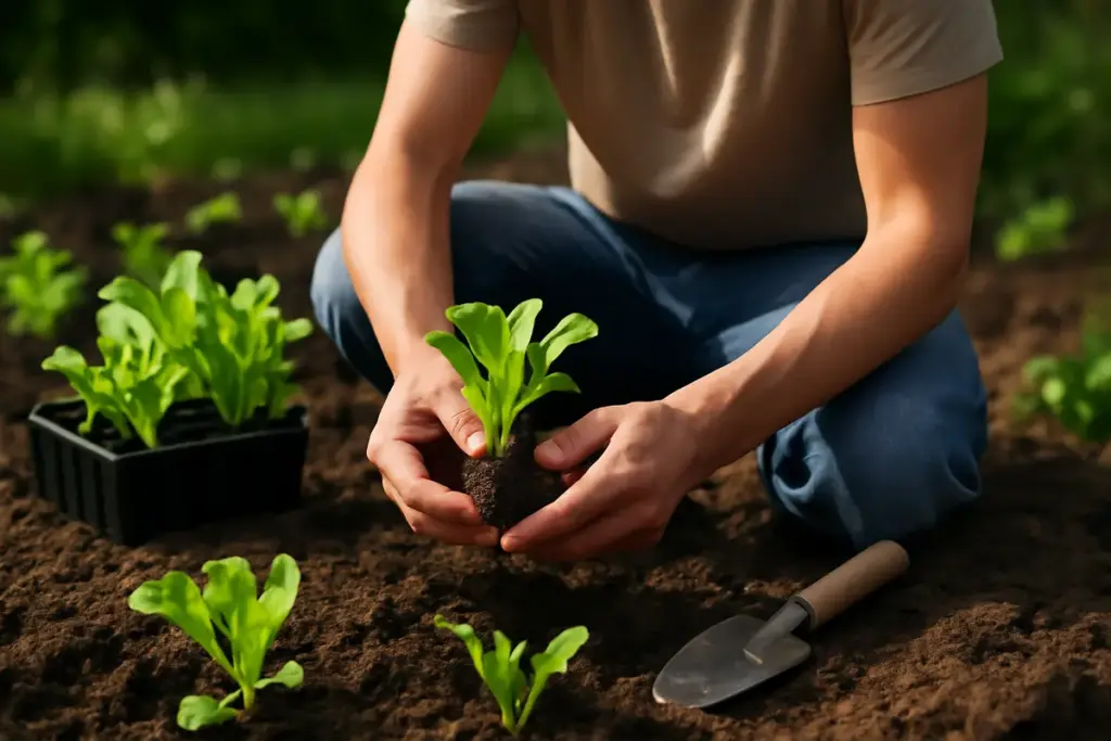Trapianto di piantine di insalata: il gesto che riduce lo stress e assicura una crescita veloce
